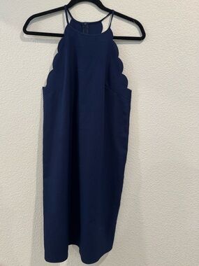 Everly Navy Scalloped-Hem Midi Dress fits like Small